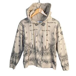 Y2k Hoodie Mens Large Bandana Print Zip Up Sweatshirt Skater Streetwear